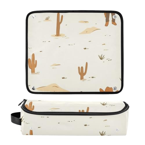 Organizador 2 en 1 para herramientas de cabello con alfombrilla resistente al calor extraíble, capacidad grande para planchas de pelo, herramientas calientes y accesorios para el cuidado del cabello, estilo vaquero occidental y bohemio con cactus miniatura 3