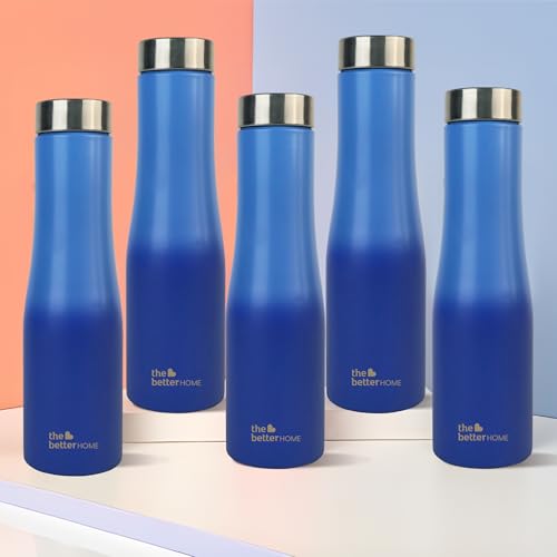 Image of The Better Home Splash Stainless Steel Water Bottle 1 Litre | Leak Proof, Durable & Rust Proof | Non-Toxic & BPA Free Steel Bottles| Steel Water Bottle | Blue Gradient (Pack of 5)