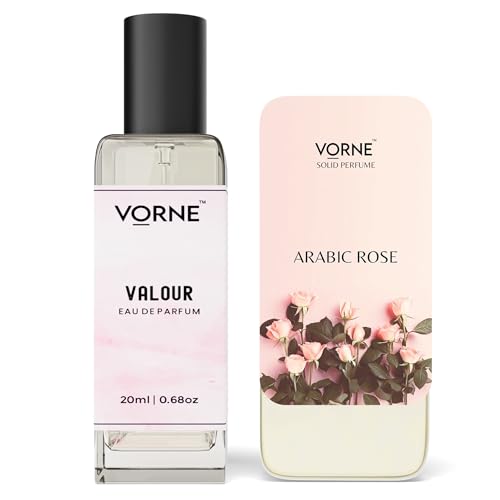 Image of VORNE Perfume for Women Combo Pack of 2 | Eau de Parfum 20ml & Solid Perfume 12g | Long Lasting Women Perfume | Fresh Floral & Rose Fragrance | Party, Daily use & Date Night | Perfume Gift Set for Women | Valentines day gift