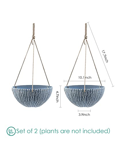Kotao Hanging Pots For Plants Outdoor Indoor, Hanging Planters 2 Pack, 10 Inch Hanging Baskets Flower Pots With Drainage Holes, Stone Pattern Blue #TOP1