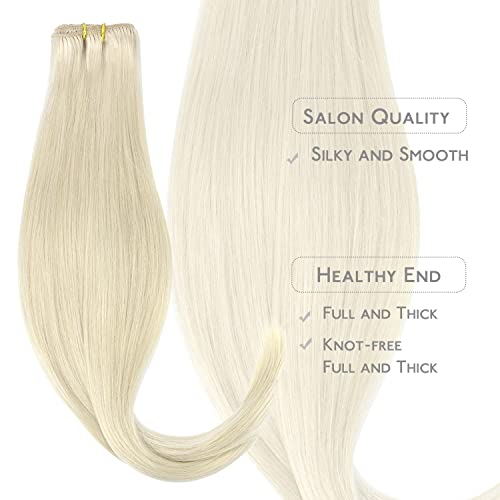 Wennalife Clip In Hair Extensions - 18 Inch 80g 5pcs Platinum Blonde Remy Human Hair - Natural Silky Real Hair Extensions - Image 4