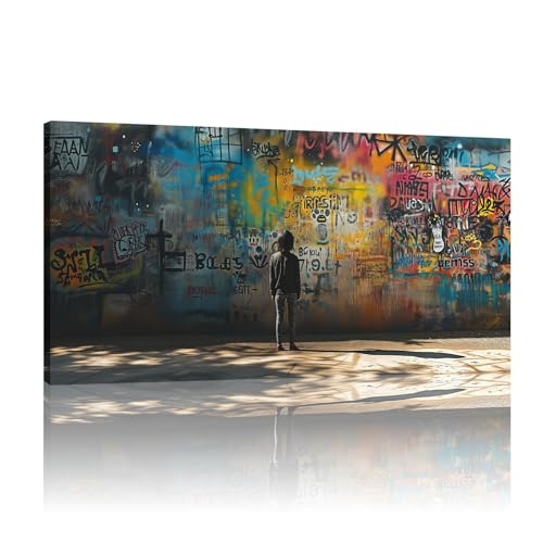 Toile drôle Banksy pour décorer un couloir étroit | Cadre interne en bois 18x45 cm inclus