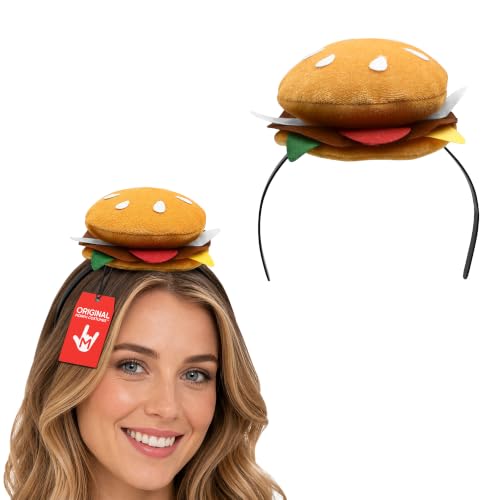 Nicky Bigs Novelties Mini Hamburger Headband Cheeseburger Costume Hat for Adults Funny Food-Themed Headband for Halloween Cosplay, Party, and Vendor Outfits One Size Fits Most