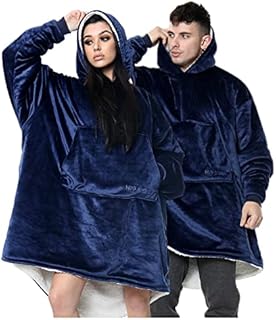Fluffy Jumper Hug And Snug Hooded Blankets Fleece Wearable Blanket Oversized Stitch Hoody, Navy Hoodie With Pockets