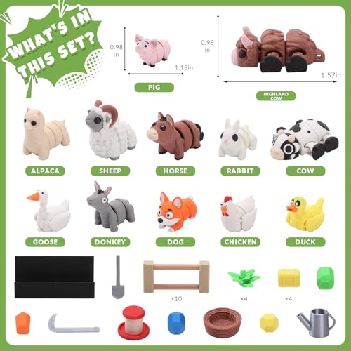 Image of YILCER 40 PCS 3D Printed Farm Animal Figures Toys Set Christmas Stocking Stuffers for Kids Flexible Articulated Fidget Toys Cute Desk Decor Party Favors Gifts for Kids Students Carnival Prizes Reward