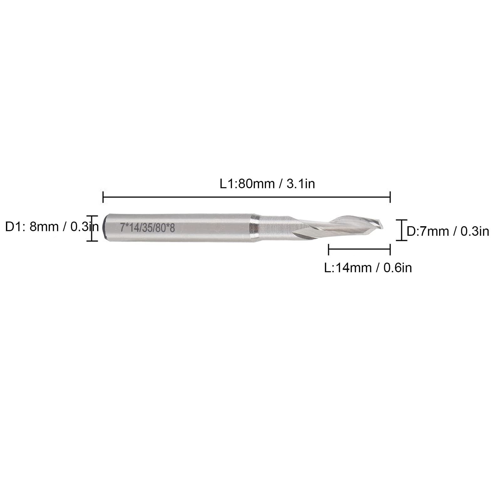 lyrlody 5 szt. Frez Stal Szybkotnąca Frez Trzpieniowy Z Pojedynczym Rowkiem 8x7x14x80mm Z Chwytem Prostym CNC do Frezarek CNC Obróbka Drewna Reklama Grawerowanie