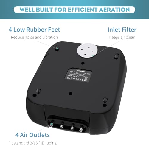 Image of Pawfly Aquarium Air Pump Oxygen Pump for 10-200 Gallon Fish Tanks Buckets Dual Outlet Adjustable Ultra Quiet Aerator Pump with Accessories