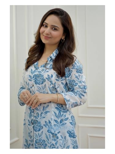 Image of DHRUVI TRENDZ Anarkali Kurta-Set for Women - Viscose Rayon Printed Kurta & Straight Pant | Festive Ethnic Indian Traditional Outfit for Functions & Puja | Lightweight Two Piece Dress for Daily Wear & Holiday Look | 3 /4 Sleeve