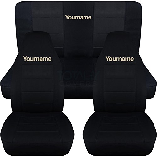 Totally Covers compatible with 1987-1995 Jeep Wrangler YJ Black Seat Covers with Your Name/Text: Black with Sand - Full Set: Front & Rear
