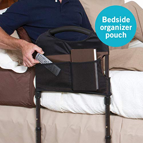 Stander Stable Adult Home Bed Rail - Elderly Support Bed Handle + Adustable Legs Floor Support & Pouch