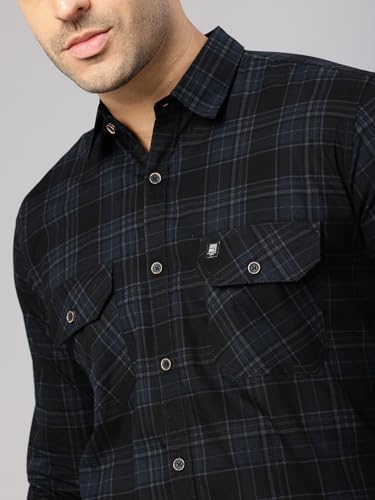 Image of Majestic Man Men's Pure Cotton Cargo Checkered Shirt with Dual Flap Pockets - Slim Fit | Full Sleeve | Casual Wear | Trendy & Comfortable