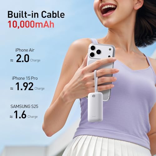 Image of iWALK Portable Charger, 10000mAh 45W PD Power Bank, USB C in&Out Fast Charging Battery Pack with Phone Stand, Travel Essential Powerbank for iPhone 17 16 15 14 13 12 Samsung S25 MacBook etc,White