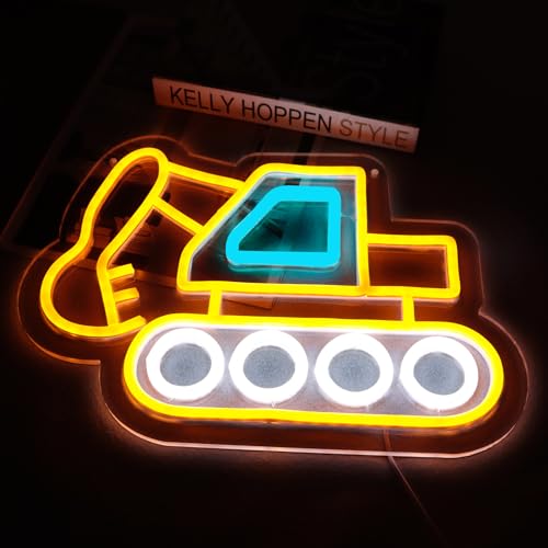 Image of Balanar Excavator Neon Sign for Wall Decor LED Excavator Toy car Neon Light Boys Neon Sign for Kid Bedroom Boys Room Playroom Home Birthday Gifts