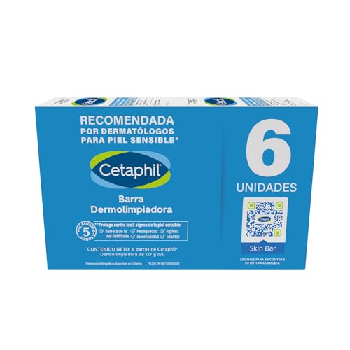 CETAPHIL Barra Dermolimpiadora Paquete de 6pz 127g Mantiene el PH Natural Recomendada por Dermatólogos para Piel Sensible