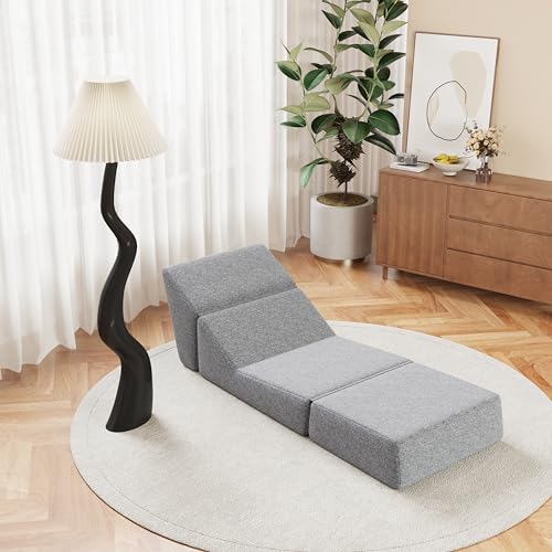 HAUSPROFI Sofá plegable, sofá cama pequeño para adultos, cama plegable, chaise longue, sofá de suelo de espuma convertible, mini sofá lounge (gris, 182,5 x 51,5 x 22,2 cm)