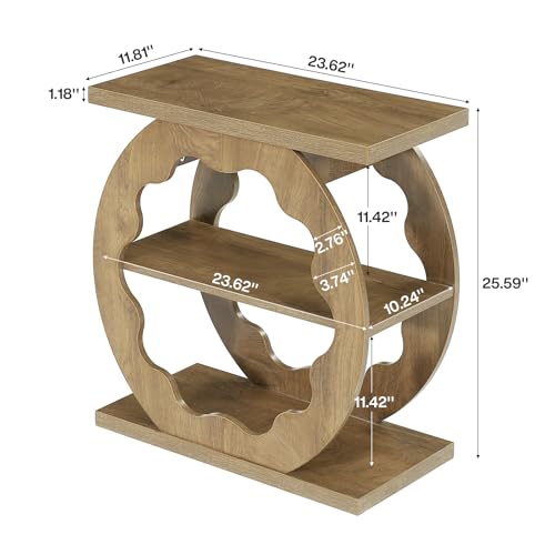 Image of Tribesigns End Table Set of 2, Narrow Side Table with Storage, 3-Tier Couch End Table Bedside Tables for Small Spaces, Bedroom, Natural Oak