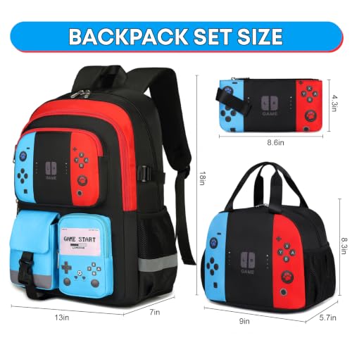 Image of 3PCS Boys Backpack for School Kids Schoolbag Teens Book Bag | Teen Boys Elementary Middle School Backpack College Student Bookbag with lunch box Children Waterproof Laptop Bag