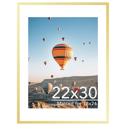 Image of JCJMY 22x30 Picture Frame with 18x24 Mat, Display Photo 18x24 with Mat or 22 x 30 Without Mat, Wall Hanging Large 22 by 30 Poster Frame with Plexiglass, Gold