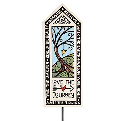 Ceramic Art Tile Garden Stake with 'Love The Journey' Quote, American Made