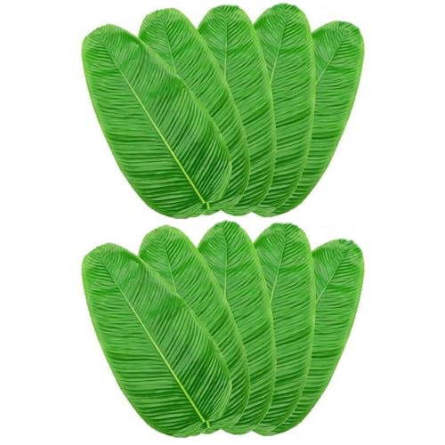 10Pcs Fake Banana Leaves,BananaLeaf Plates ,Tropical Artificial Banana Leaves, Used