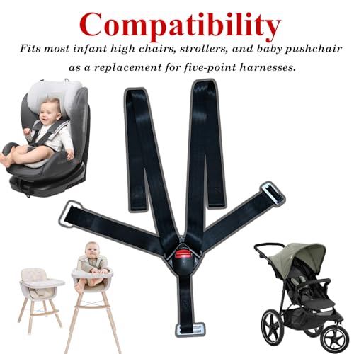Image of Universal Baby Seat 5pt 5 Point Harness with Locking Buckle, Baby Highchair Stroller Pushchair Chest Harness Clip Buckle + Harness Straps Width 38mm /1.5in