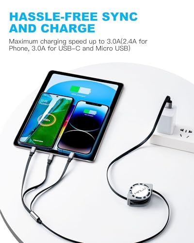 Minlu Einziehbares Multi USB Kabel [3A 1.2M] 3 in 1 Mehrfach Ladekabel – Ansicht 2