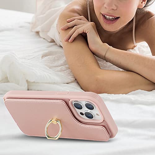 Image of for iPhone 13 Pro Case with Card Holder and Strap for Women,Crossbody Lanyard,RFID Blocking,Kickstand Ring Stand,Snap Clasp,Phone Wallet Cases 6.1 inch(Rose Gold)