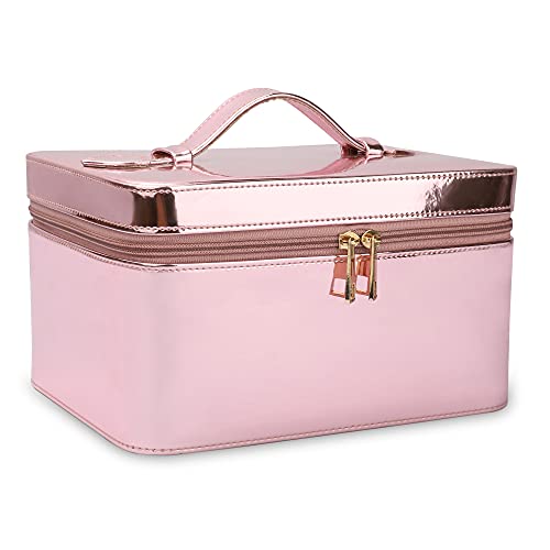 NFI essentials 18 Cms Makeup Bag Cosmetic Box Jewelry Bridal Box Make up Box Trousseau Box Vanity Beauty Case Organizer for Wedding Makeup Big Box (Light Pink)