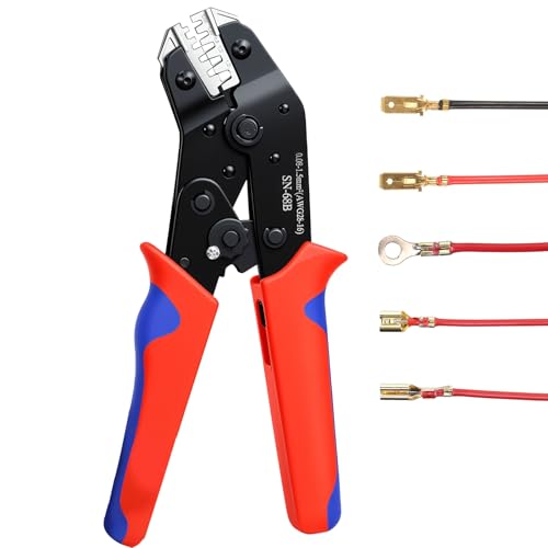 Upgraded Wire Crimping Tool, Amliber Ratchet Wire Crimper Tool for Open Barrel Terminal Connectors, Electrical Crimping Pliers for Molex Dupont Deutsch DELPHI AMP TYCO Terminals, 28-14 AWG