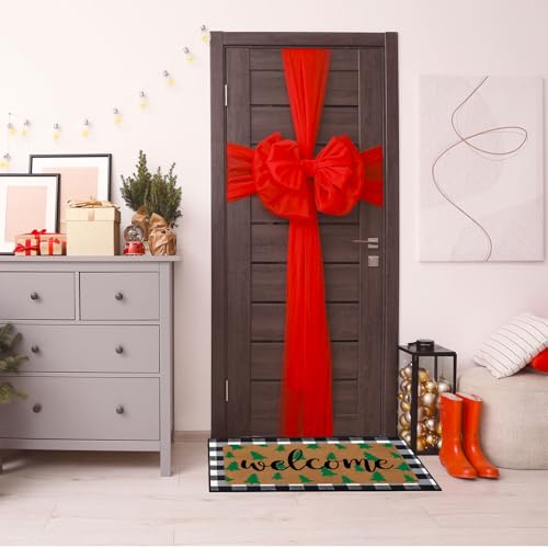 Tinideya クリスマスウェルカムドアマット 23x35インチ レイヤードバッファローチェックカーペットコケット ノンスリップ クリスマスツリー バスルーム コイアマット かわいい 玄関ポーチ用 屋内外 ホームデコレーション ギフト用品