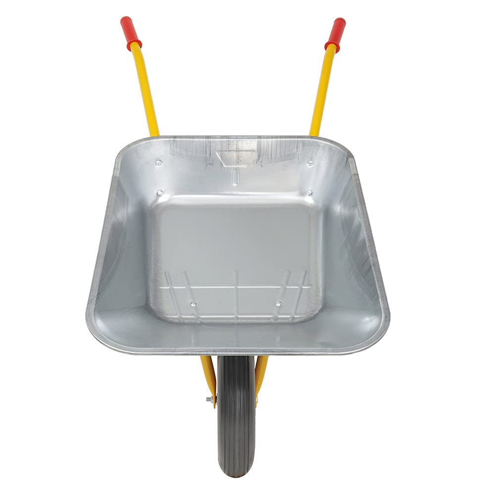RAVENDO Profi Schubkarre Premium Qualität mit Vollgummirad pannensicher Vollgummireifen Schubkarren BD 1002 | 100 Liter Mulde | PU Rad kugelgelagert | 150kg Tragkraft | Gelb