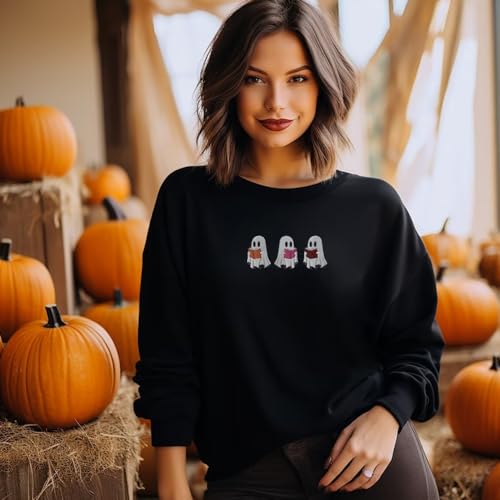 Embroidered Ghost Sweatshirt, Fall Sweatshirt for Women, Halloween Crewneck, Ghost Shirt, Spooky Season2