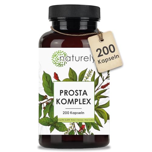 Naturely Prosta Komplex 200 Kapseln Hochdosiert mit Sägepalme Kürbiskern Brennnesselwurzel & Granatapfel Mit Zink Selen Vitamin C & E Vegan ohne Zusätze