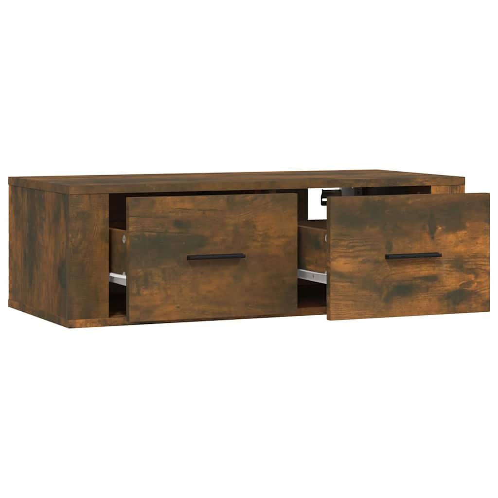 Armoire TV Suspendue en Bois d'ingénierie Chêne fumé 80x36x25 cm avec tiroirs pour Salon, séjour ou Chambre, Support Mural Moderne et Robuste pour écran multimédia