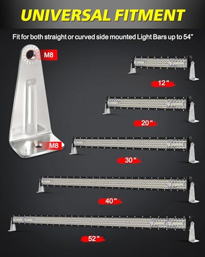 Image of Light Bar Brackets Universal Side Mounting Brackets Kit | Heavy Duty Stainless Steel Light Bar Brackets for Straight or Curved LED Light Bar Up to 54 Inch - 8MM Hole