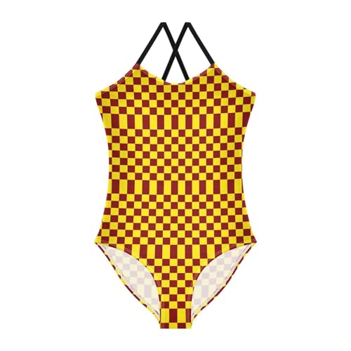 Image of Black and White Chess Girls One Piece Swimsuits Board Marble Tile Sport Halter Swimwear Beach Bathing Suit 3T