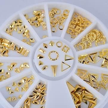 200pcs Gold Rivet Studs 3D Nail Decoration Oval Circle Square Triangle Hollow Frame Mixed Woman DIY Decoration in Wheel