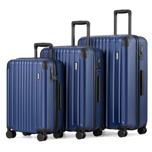 Image of Coolife Luggage Set, Light and Durable Hardshell, 3-Piece, Navy Blue