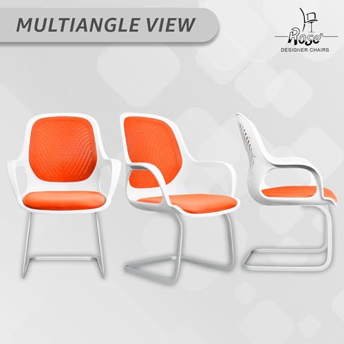 Image of ROSE Zaria | 3 Years Brand Warranty | Ergonomic mesh mid-Back Office Chair, Perfect for Study, Work from Home, revolving, Rolling Computer Desk Chair (White & Orange, Visitor)