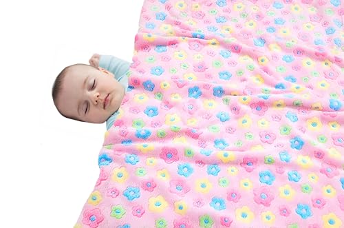 Image of Swissberry Baby Blankets New Born Crib Printed Sheet Blanket for Baby Boys & Baby Girls, L 100 cm x B 75 cm, Pack of 2 Pc. | Super Soft, Cozy & Comfortable Blanket(Pink Flowers)