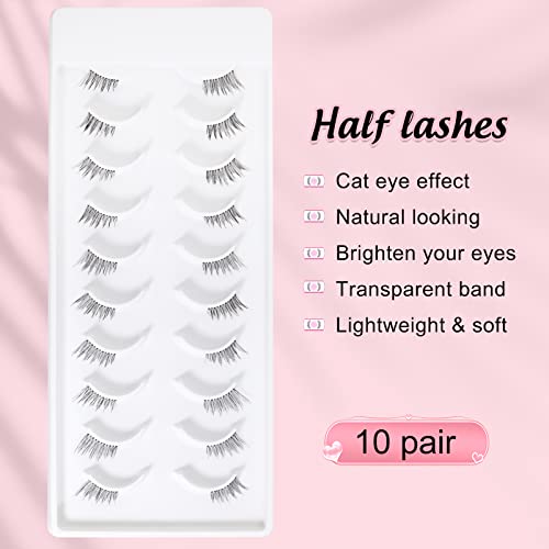 EMEDA Medias Pestañas Transparentes En Tira 10 Pairs Pestañas de esquina De Aspecto Natural Half Lashes Clear Band 3D Corner Eyelashes (Accent half lashes)