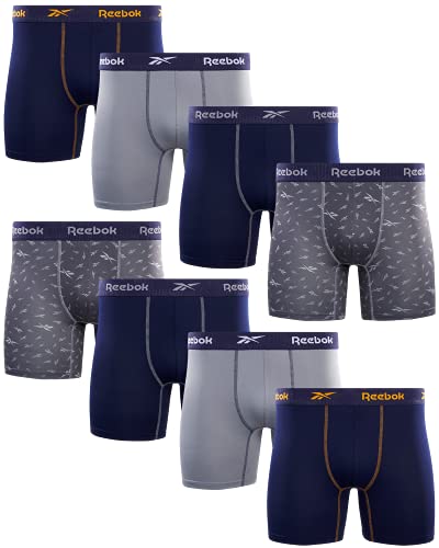 Reebok Men s Active Underwear - Sport Soft Performance Boxer Briefs (8 Pack), Size Small, Navy Grey Print Navy