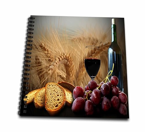 3dRose db_14294_1 Wine Bread Grapes Drawing Book, 8 by 8"