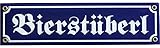 Stüberl Bier Stüberl Emaille Schild 8 x 30 cm Bierstüberl Emailschild blau.