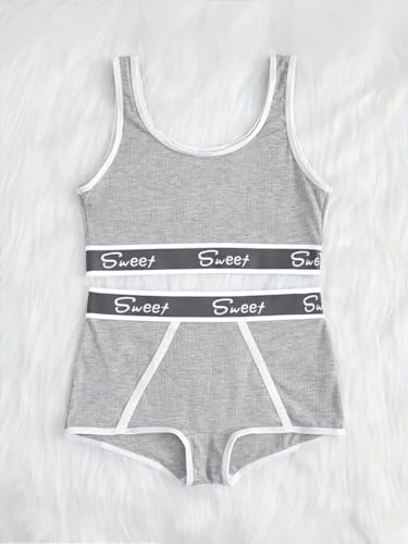 rongty Conjunto de 2 peças esportivo feminino fitness top cintura média com letras largas + shorts,