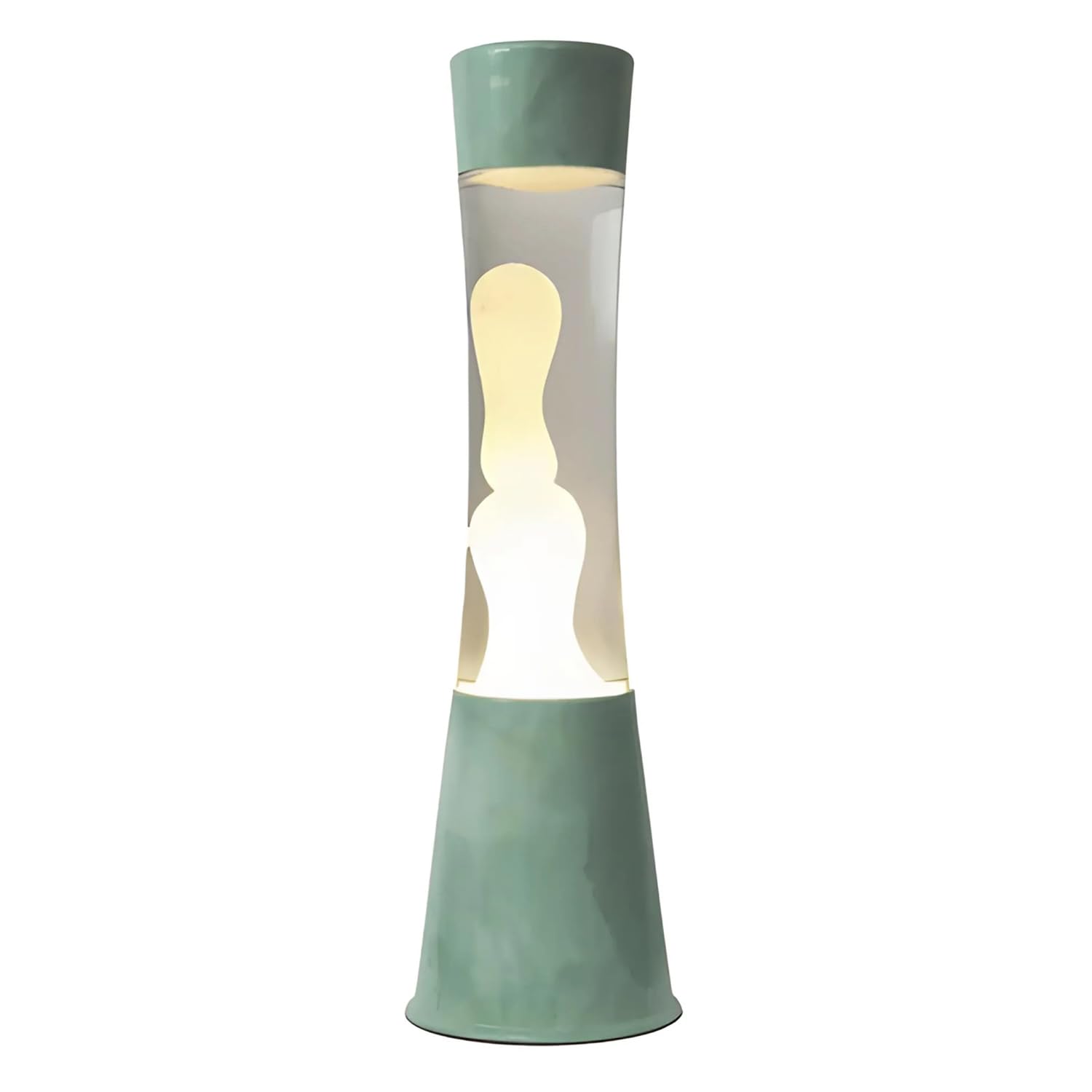 FISURA Lavalampe Jade, jadegrüner Sockel, transparente Flüssigkeit, weiße Lava, 11 x 11 x 39,5 cm
