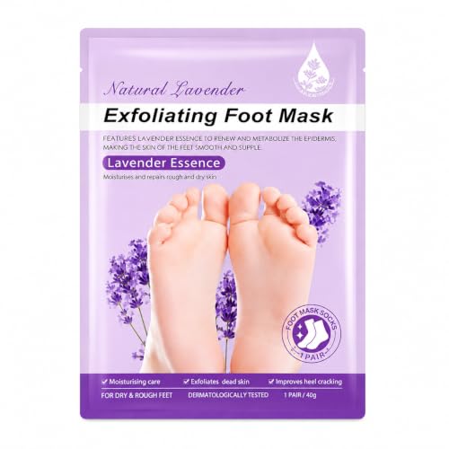 Image of Lavender Exfoliating Foot Peel Mask Socks for Dry & Cracked Feet | Foot Dead Skin Remover Mask | Moisturizing & Hydrating Foot Care | Soft Smooth Feet Peeling Mask | 1 Pair