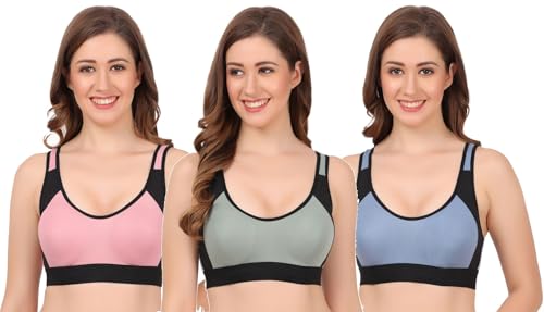 Image of Wonkey Women Sport Non Padded Bra Pack of 3 Bra Breathable & Adjustable, Easy Comfort