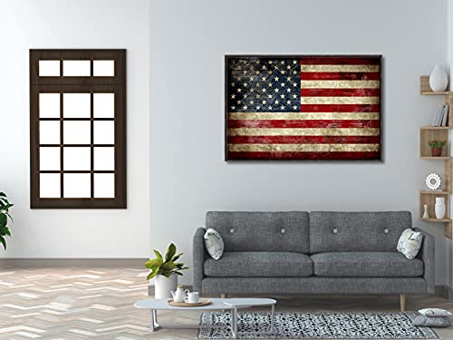 Image of Pyradecor Walnut Framed Canvas Wall Art Large Old Vintage American Flag Canvas Prints Abstract Pictures Paintings for Living Room Office Home Decorations