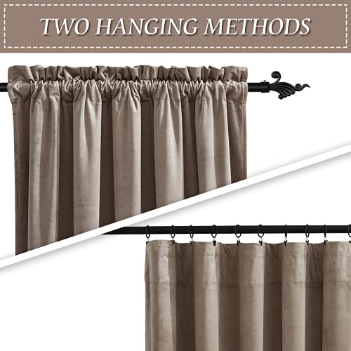 Image of RYB HOME Extra Long Velvet Curtains 102 inches for Sliding Patio Glass Door | Energy Saving, Thermal Privacy, UV Heat Blocking, for Living Room Bedroom Dining Room, Taupe, W52 x L102, 2 Panels